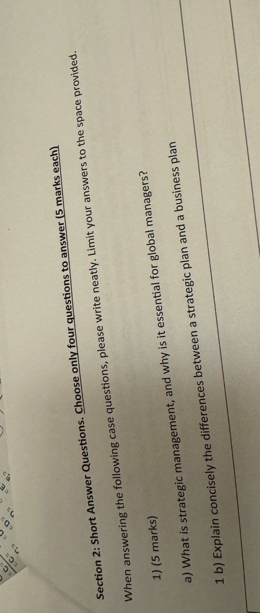  Section 2: Short Answer Questions. Choose only four questions to answer