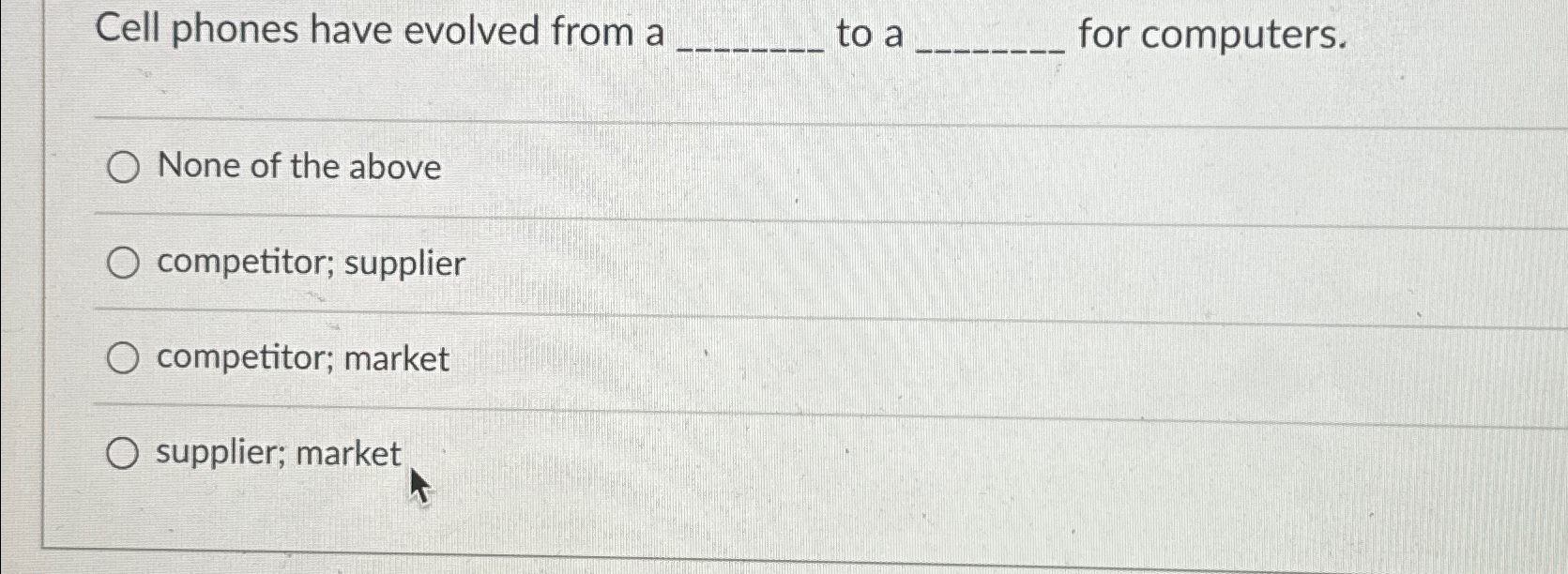  Cell phones have evolved from a to a for computers. None