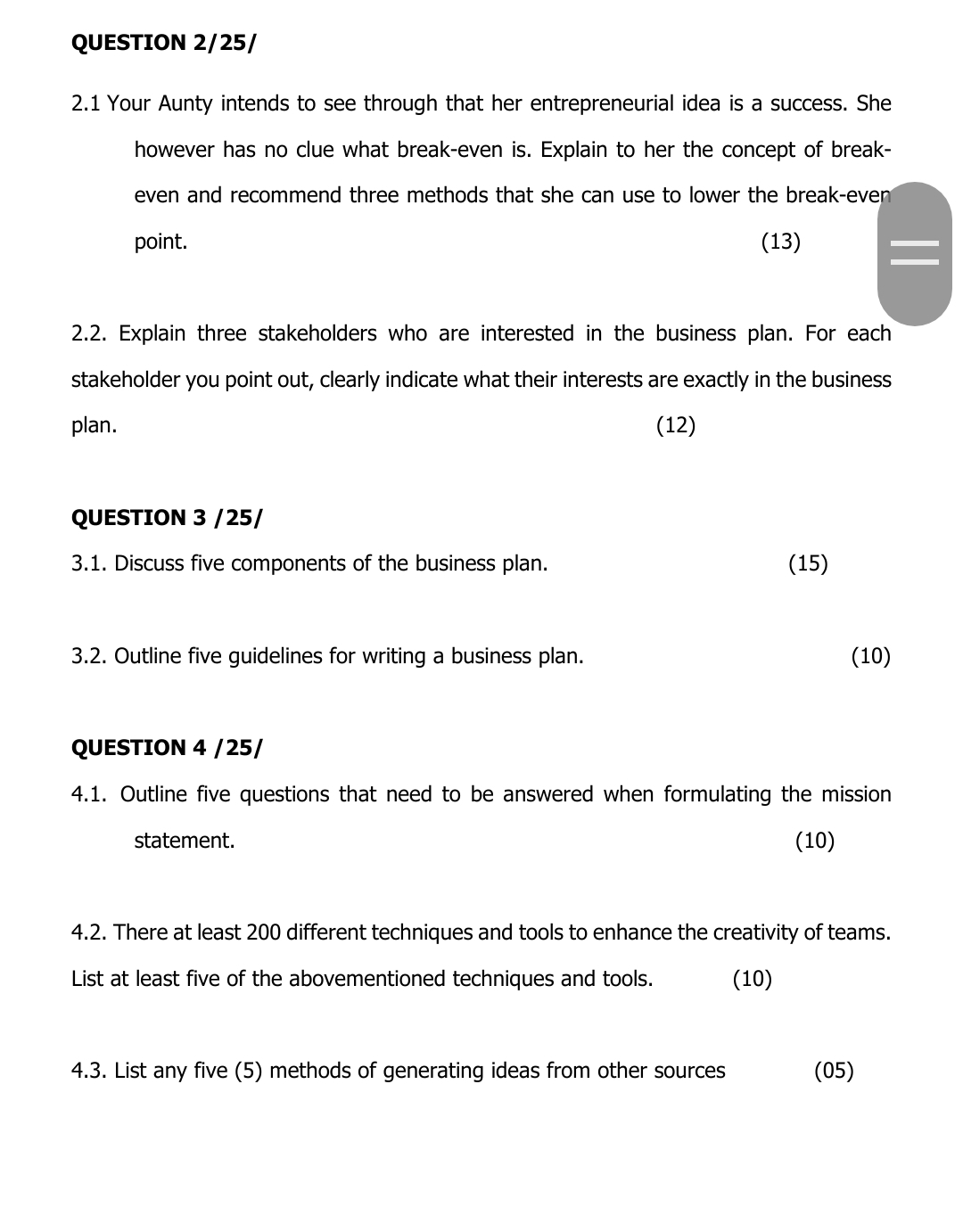  QUESTION 2/25/ 2.1 Your Aunty intends to see through that her