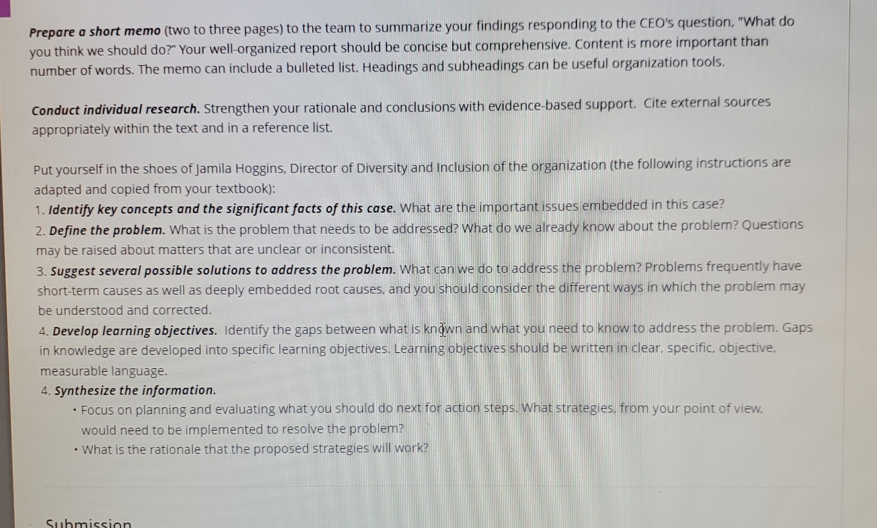  Prepare a short memo (two to three pages) to the team