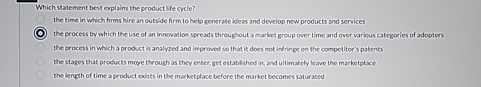  Which statement best explains the product life cycle? the time in