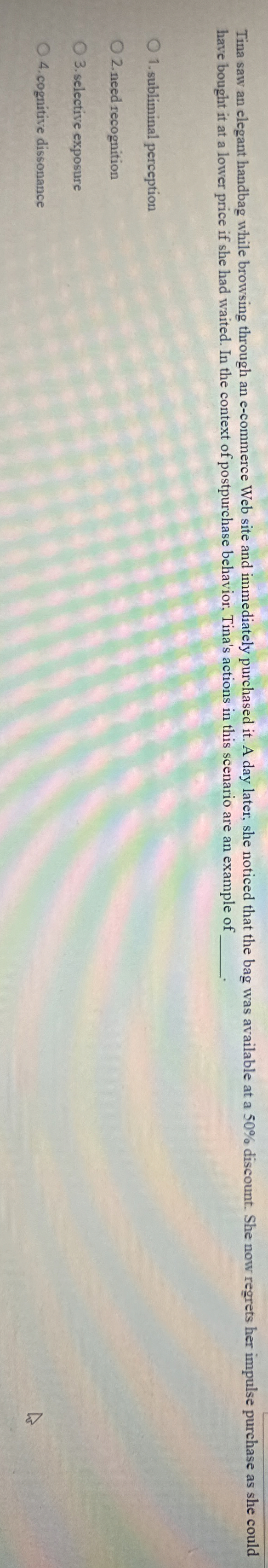  Tina saw an elegant handbag while browsing through an e-commerce Web