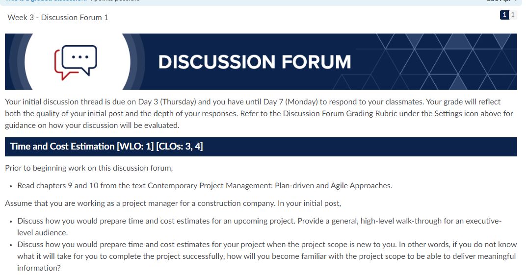  Your initial discussion thread is due on Day 3(Thursday) and you