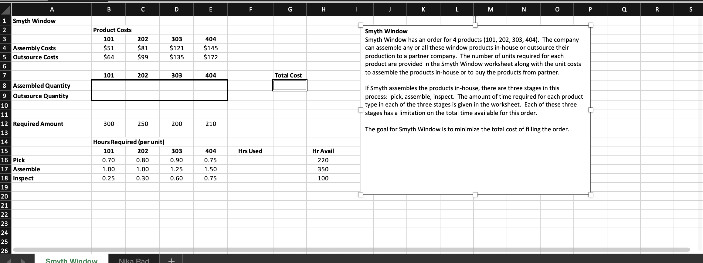  Smyth Window Smyth Window has an order for 4 products (101,202,303,404).The