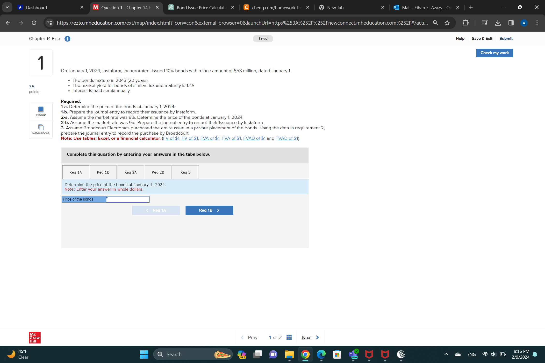  *Dashboard M Question 1 - Chapter 14 E X Bond Issue