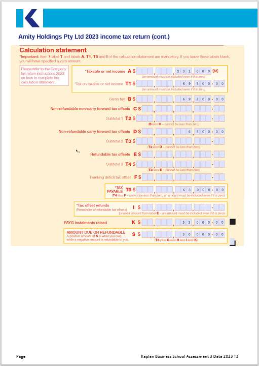 return including franking account c) June 2023 Business Activity Statement (BAS) d)