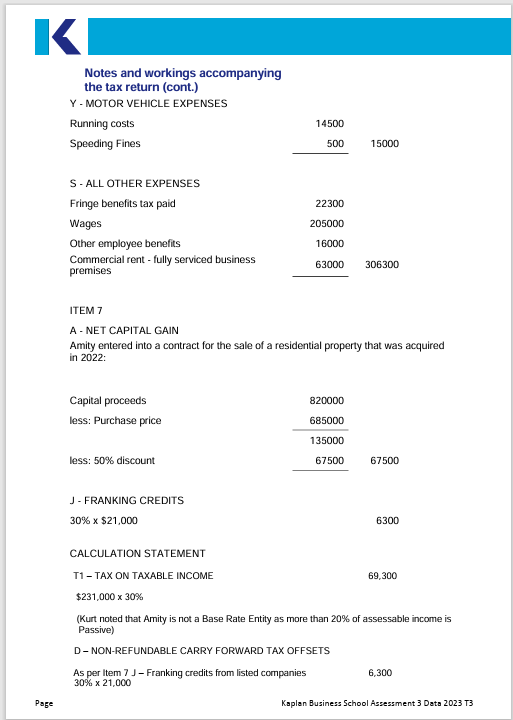 Notes and workings accompanying the FBT return Requirements Katy has requested that