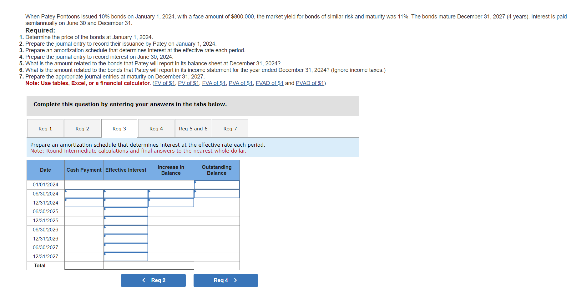 2024, with a face amount of $800,000, the market yield for bonds