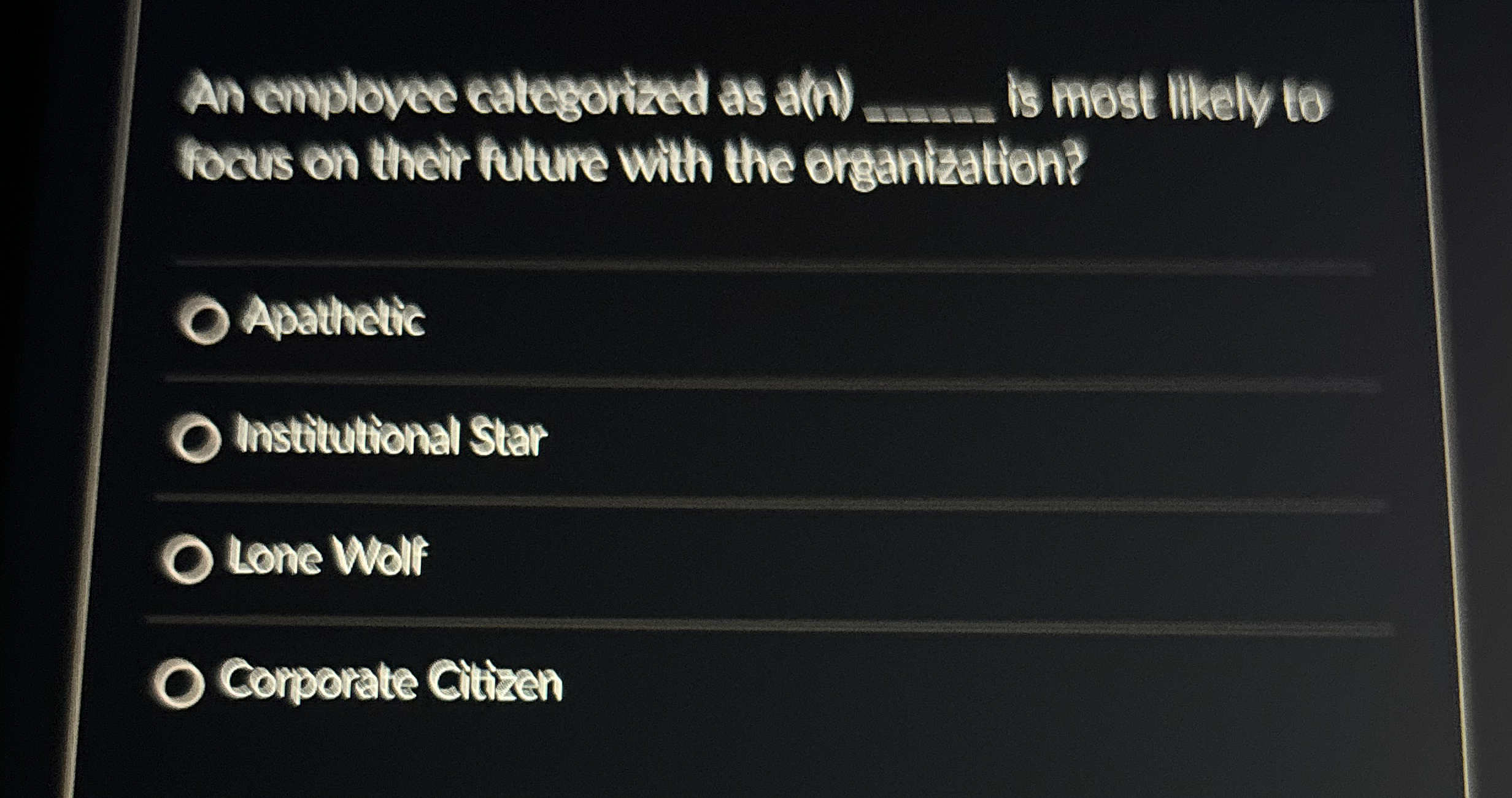  An employee categoritud as a(n)q, is most Mlkely to focus on