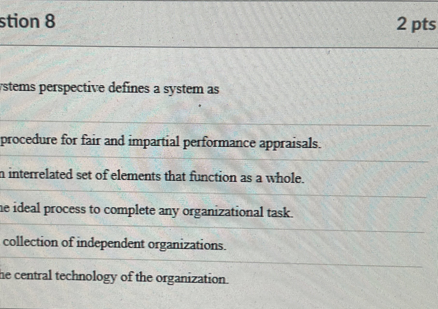  stion 8 stems perspective defines a system as procedure for fair