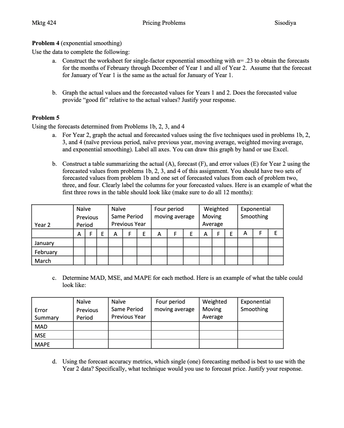 Forecasting Problems I strongly encourage you to attempt these problems by
