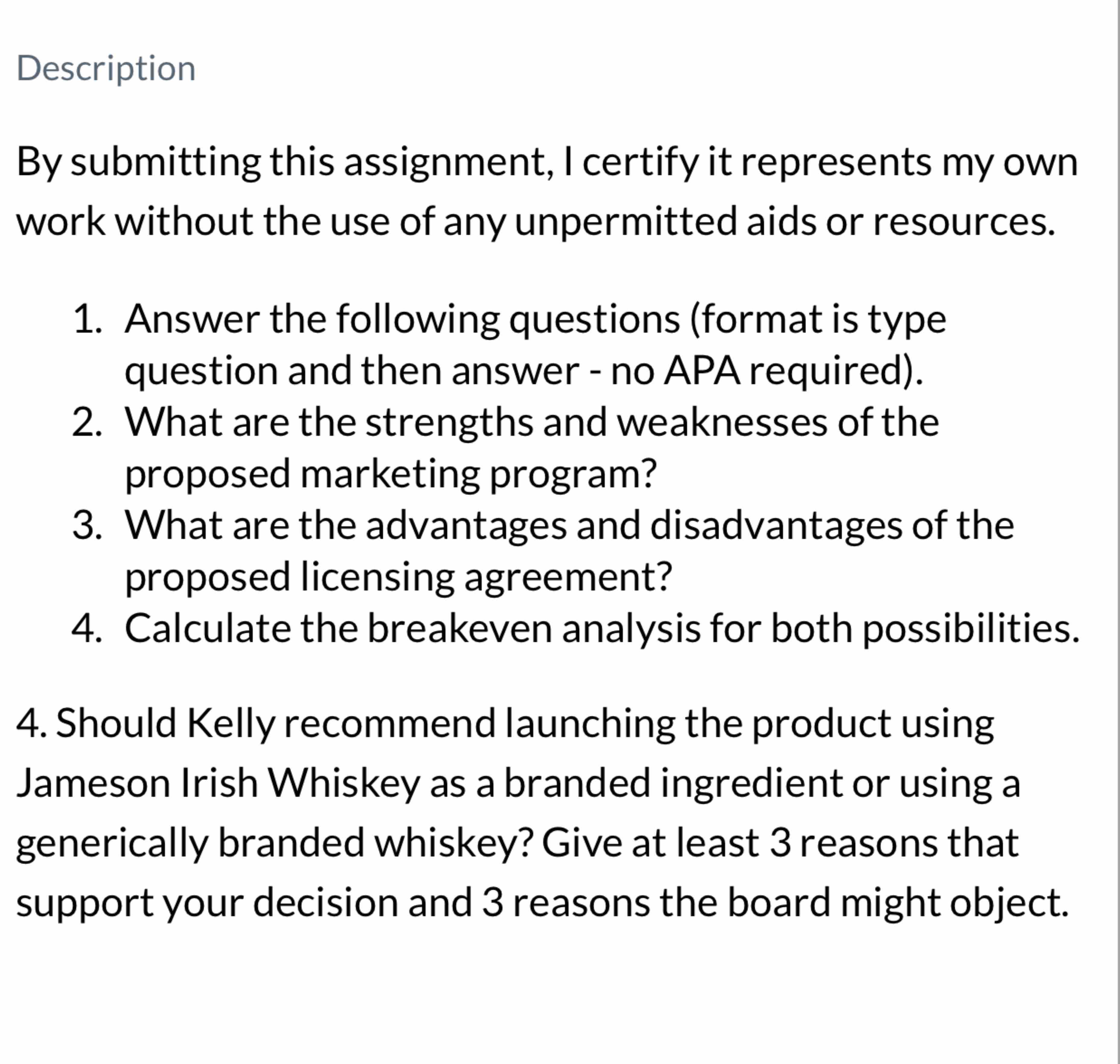  Description By submitting this assignment, I certify it represents my own