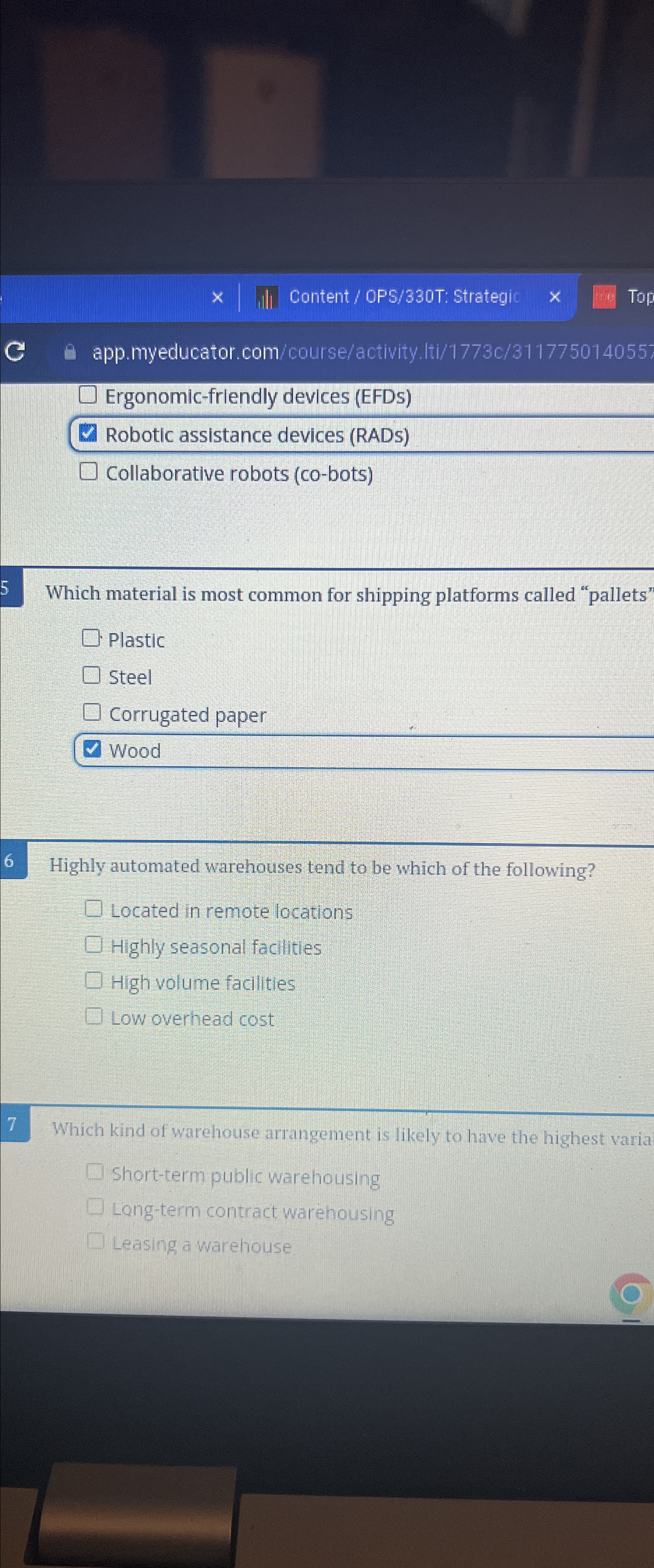  Content / OPS/330T: Strategic app.myeducator.com/course/activity. Iti/1773c/3117750140557 Ergonomic-frlendly devices (EFDS) Robotic assistance