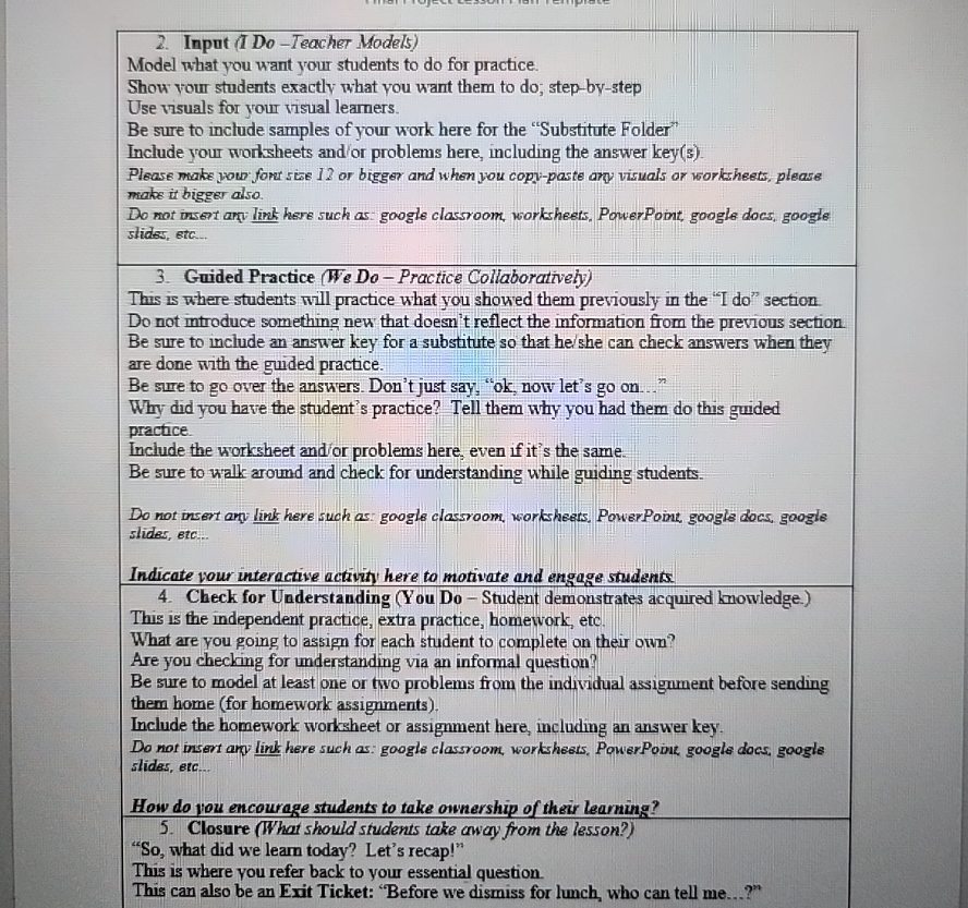  Input (I Do-Teacher Madel5) Model what you want your students to