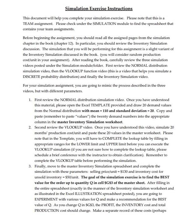  Simulation Exercise Instructions This document will help you complete your simulation