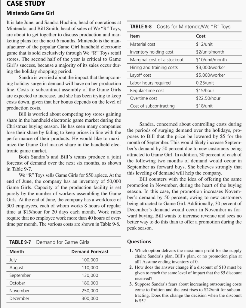  Given this case, please answer each question in a seperate excel