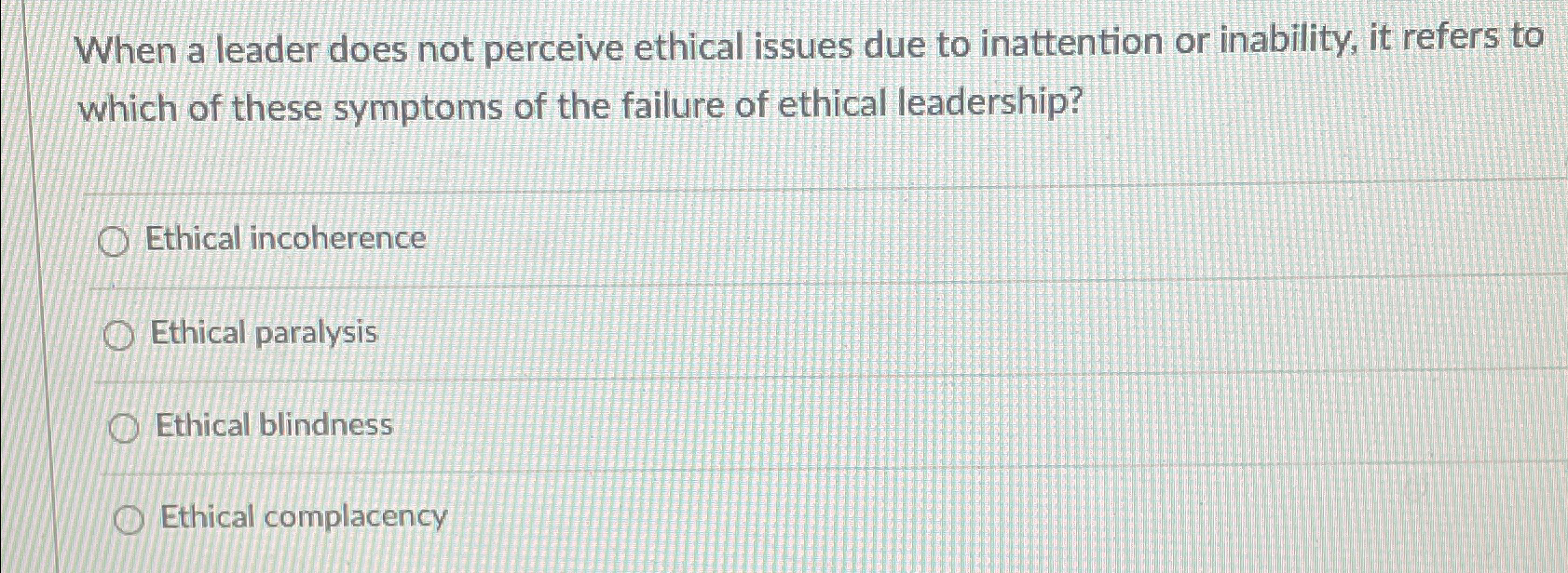  When a leader does not perceive ethical issues due to inattention