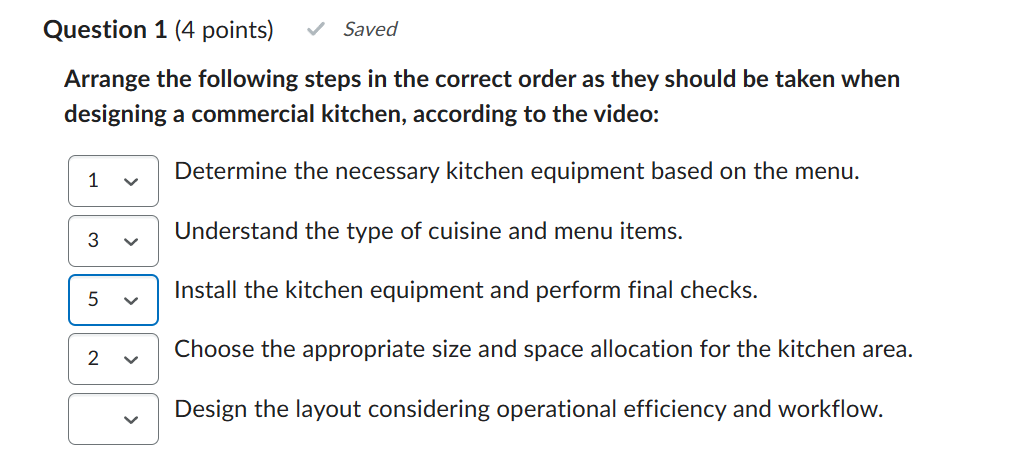  Question 1(4 points) Arrange the following steps in the correct order