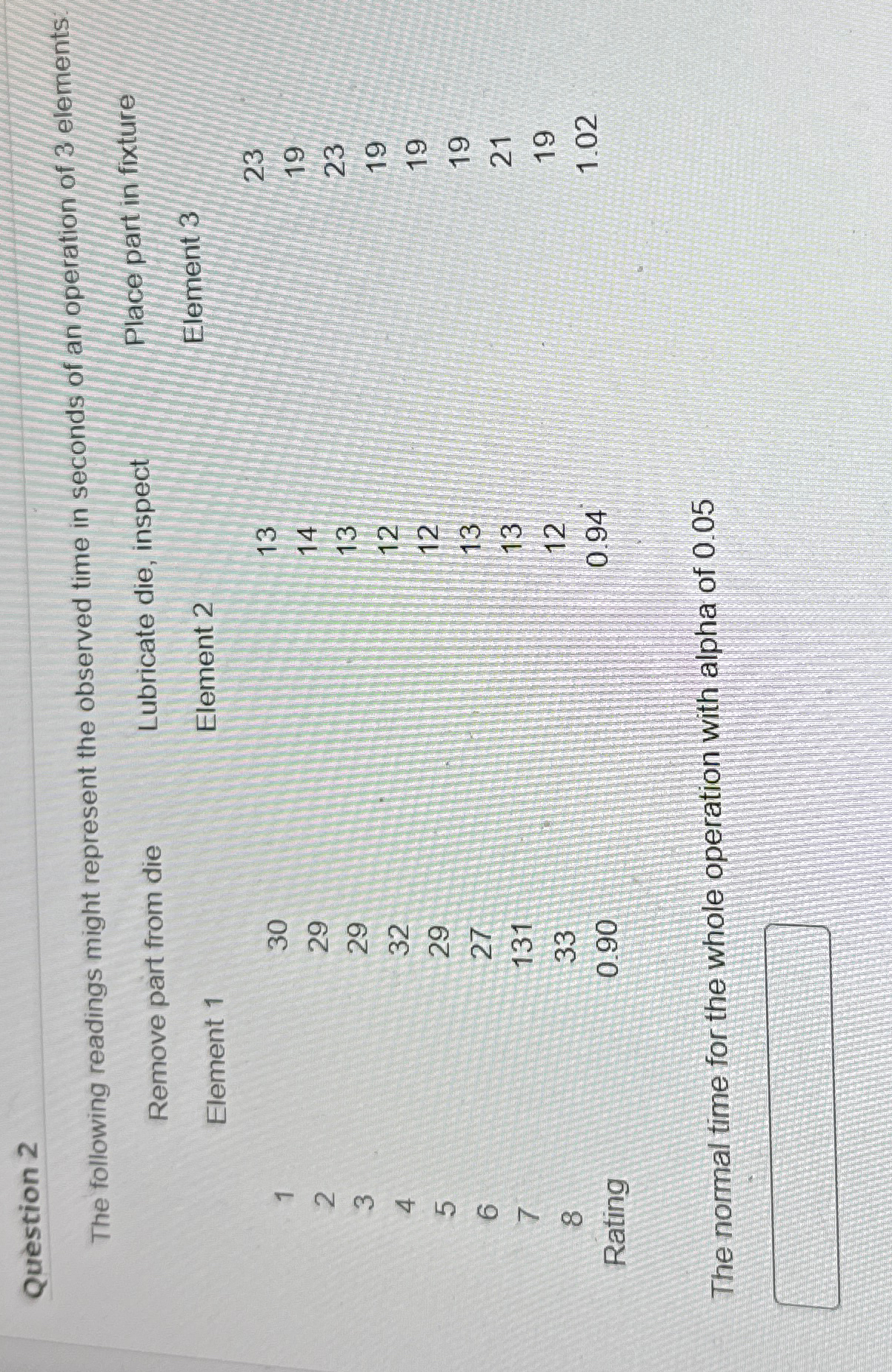 Question 2 The following readings might represent the observed time in