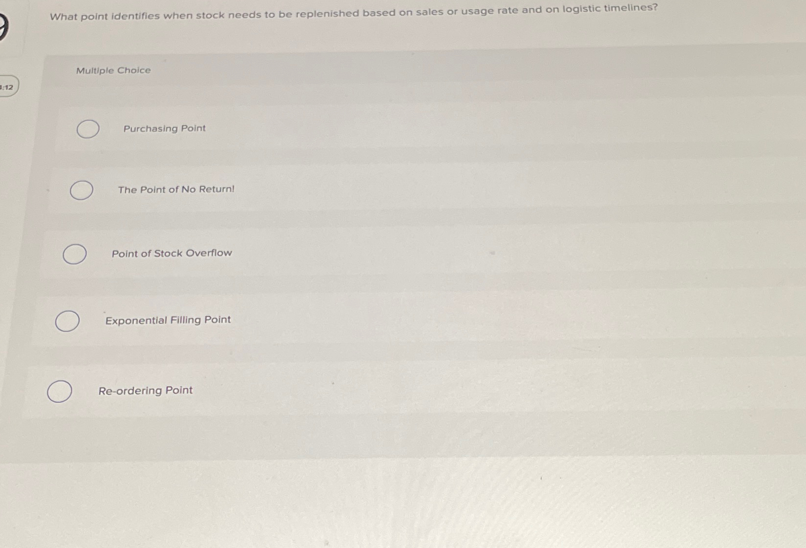  What point identifies when stock needs to be replenished based on