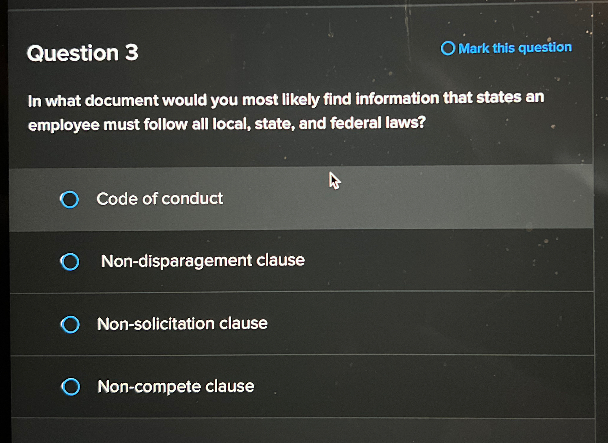  Question 3 Mark this question In what document would you most