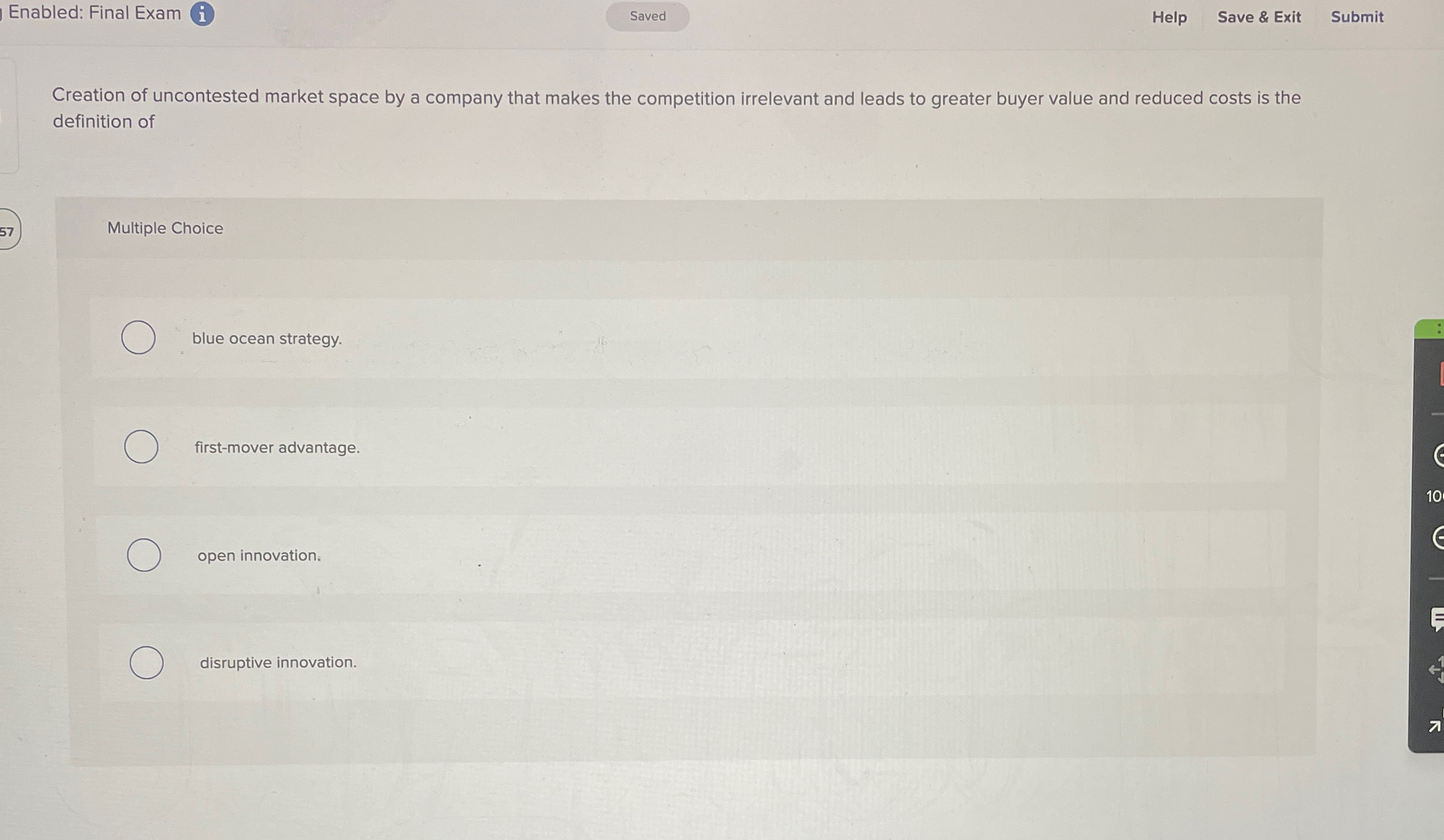  Enabled: Final Exam Help Save & Exit Submit Creation of uncontested