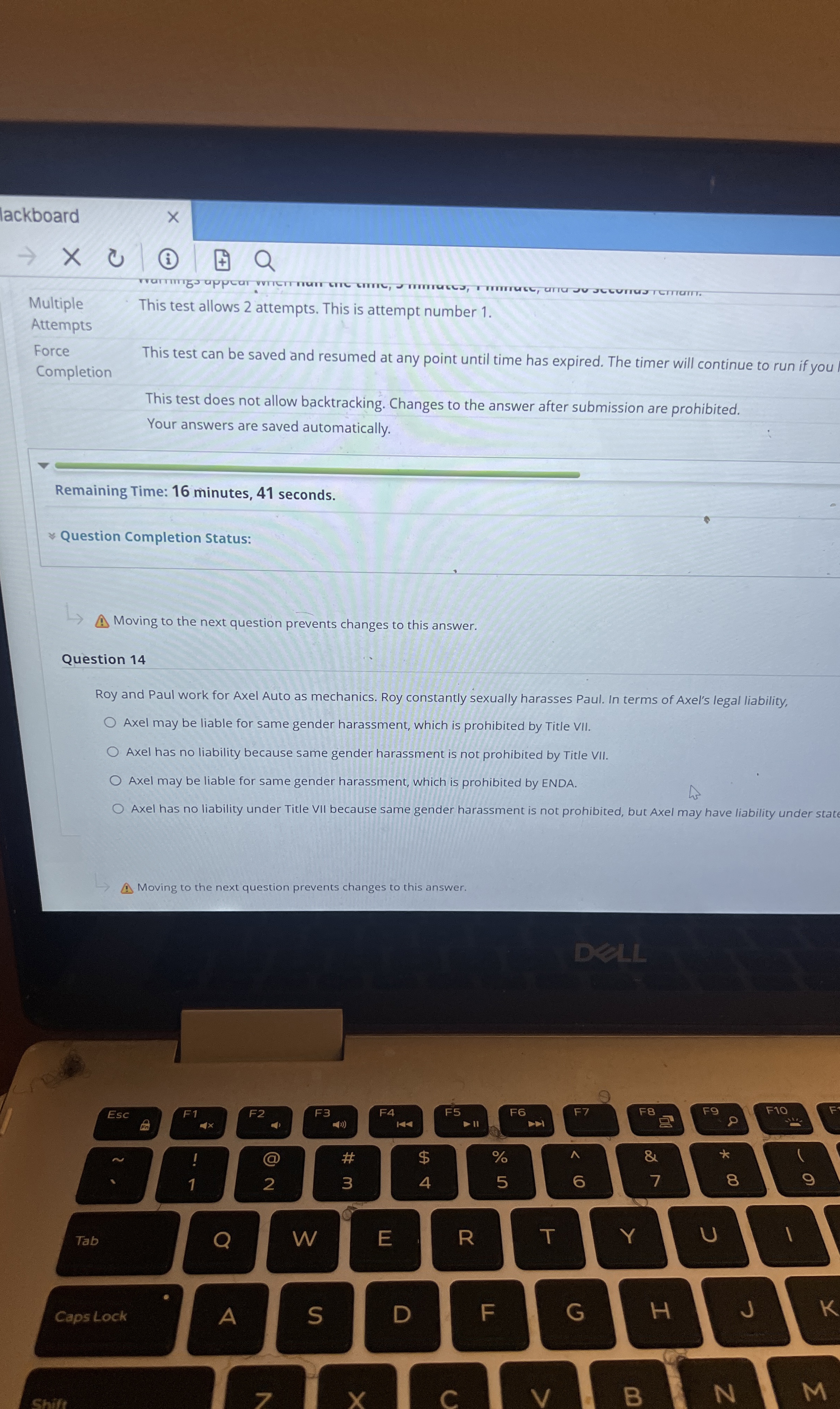  Multiple Attempts Force Completion This test allows 2 attempts. This is