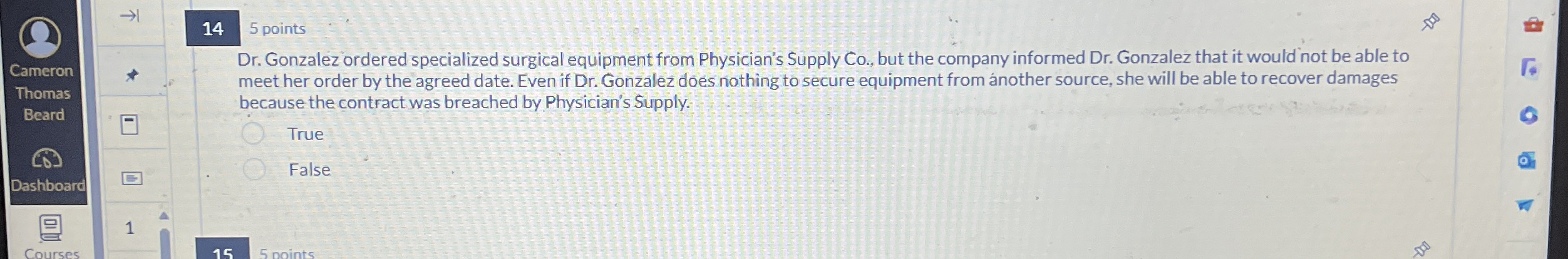  14 5 points Dr. Gonzalez ordered specialized surgical equipment from Physician's