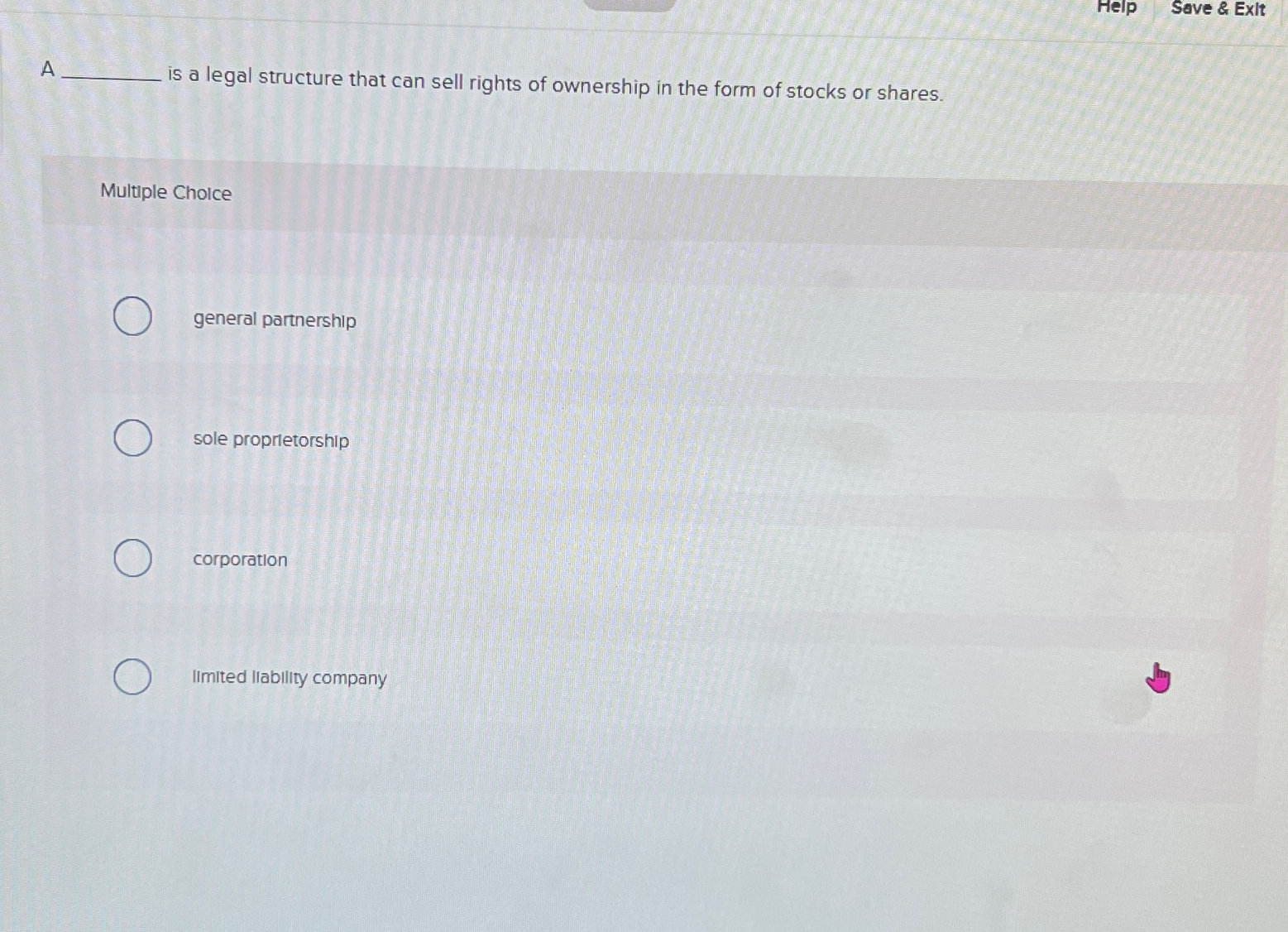  Save & Exlt A is a legal structure that can sell