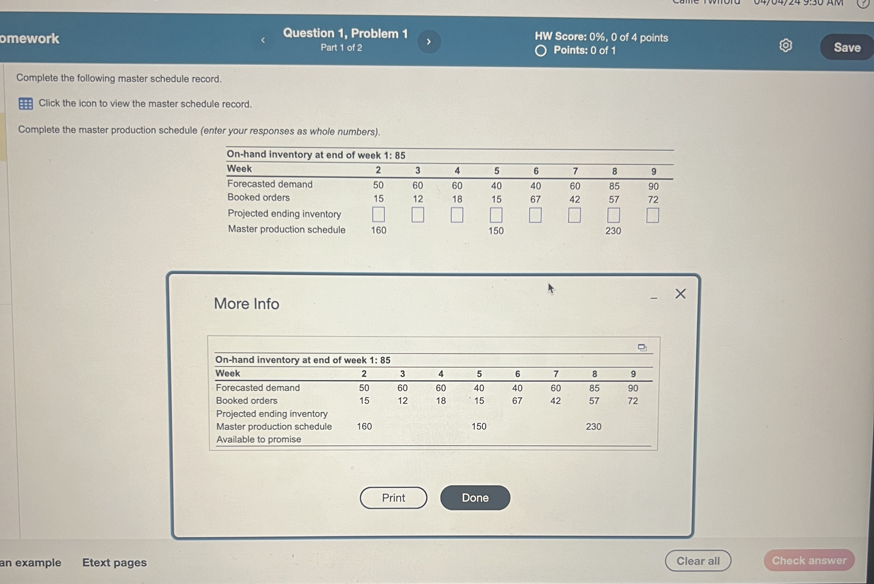  Question 1, Problem 1 HW Score: 0%,0 of 4 points Part