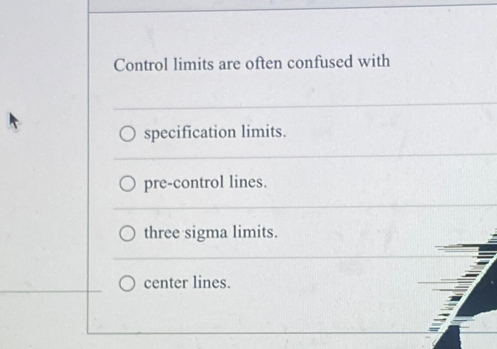  Control limits are often confused with specification limits. pre-control lines. three