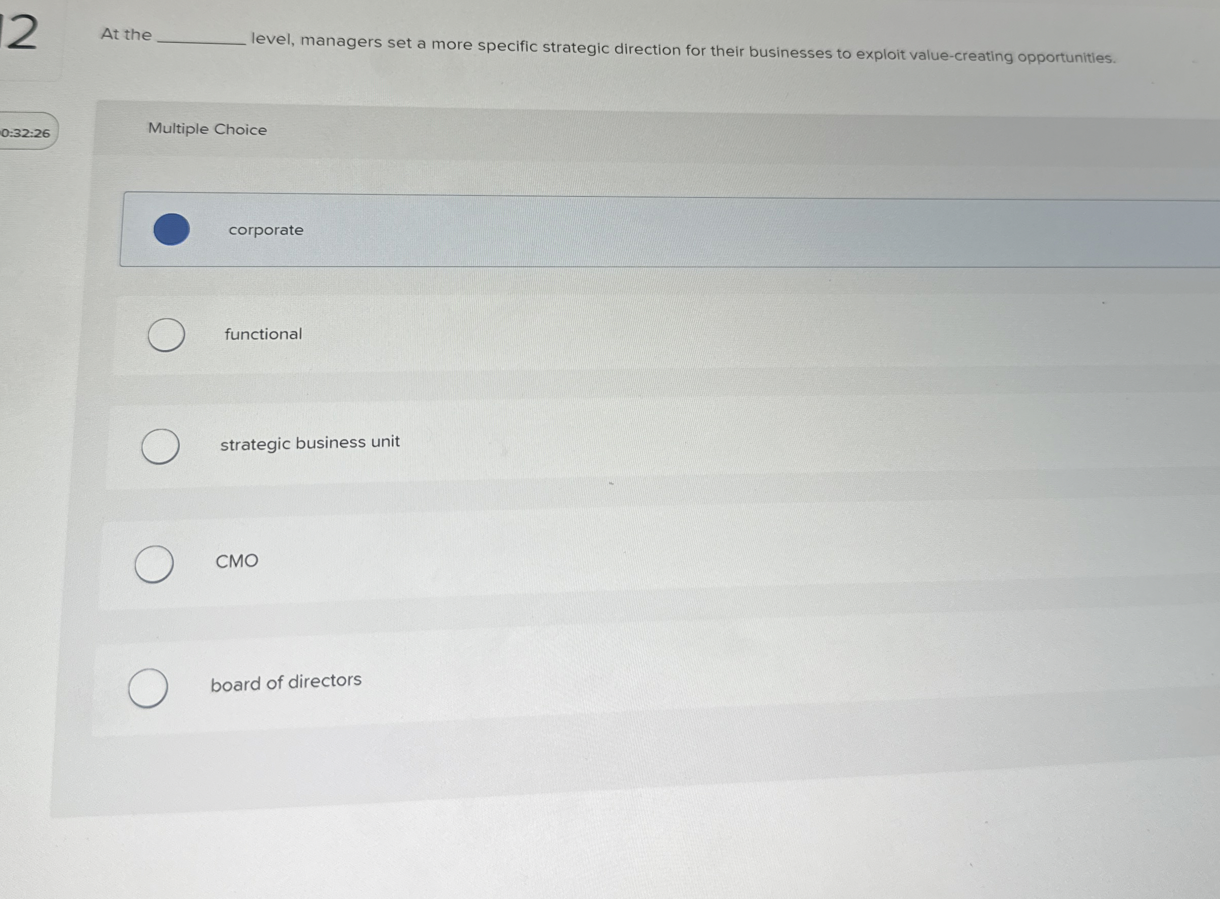  At the level, managers set a more specific strategic direction for