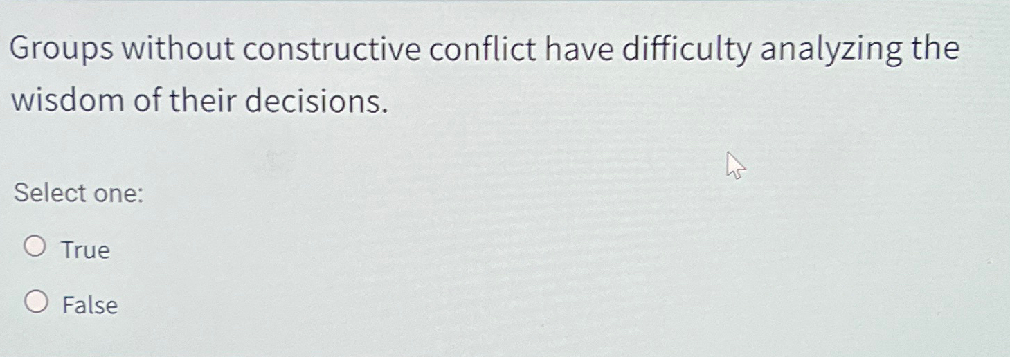  Groups without constructive conflict have difficulty analyzing the wisdom of their