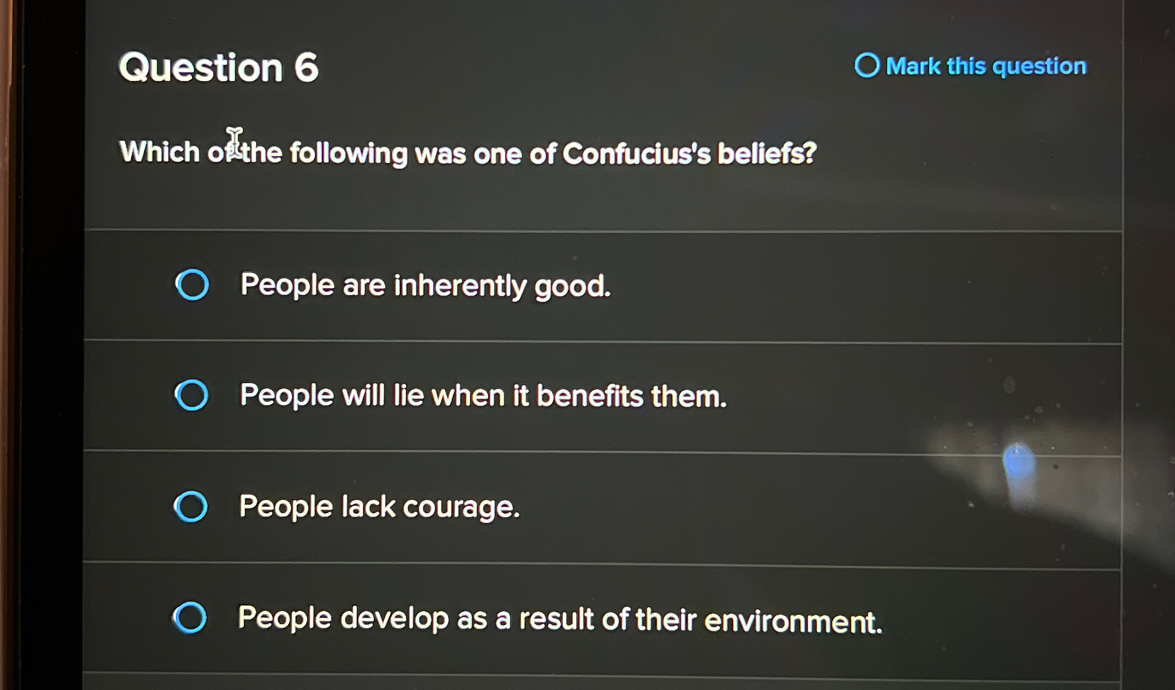  Question 6 Mark this question Which ofthe following was one of