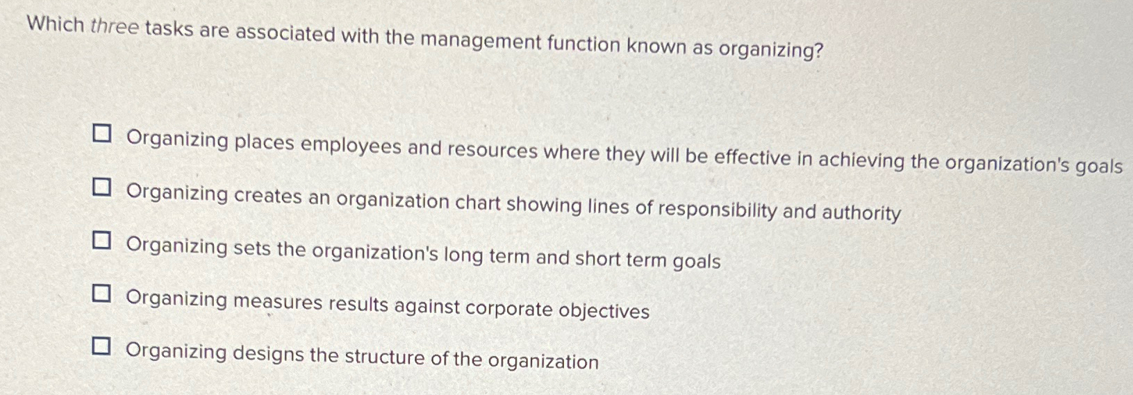  Which three tasks are associated with the management function known as