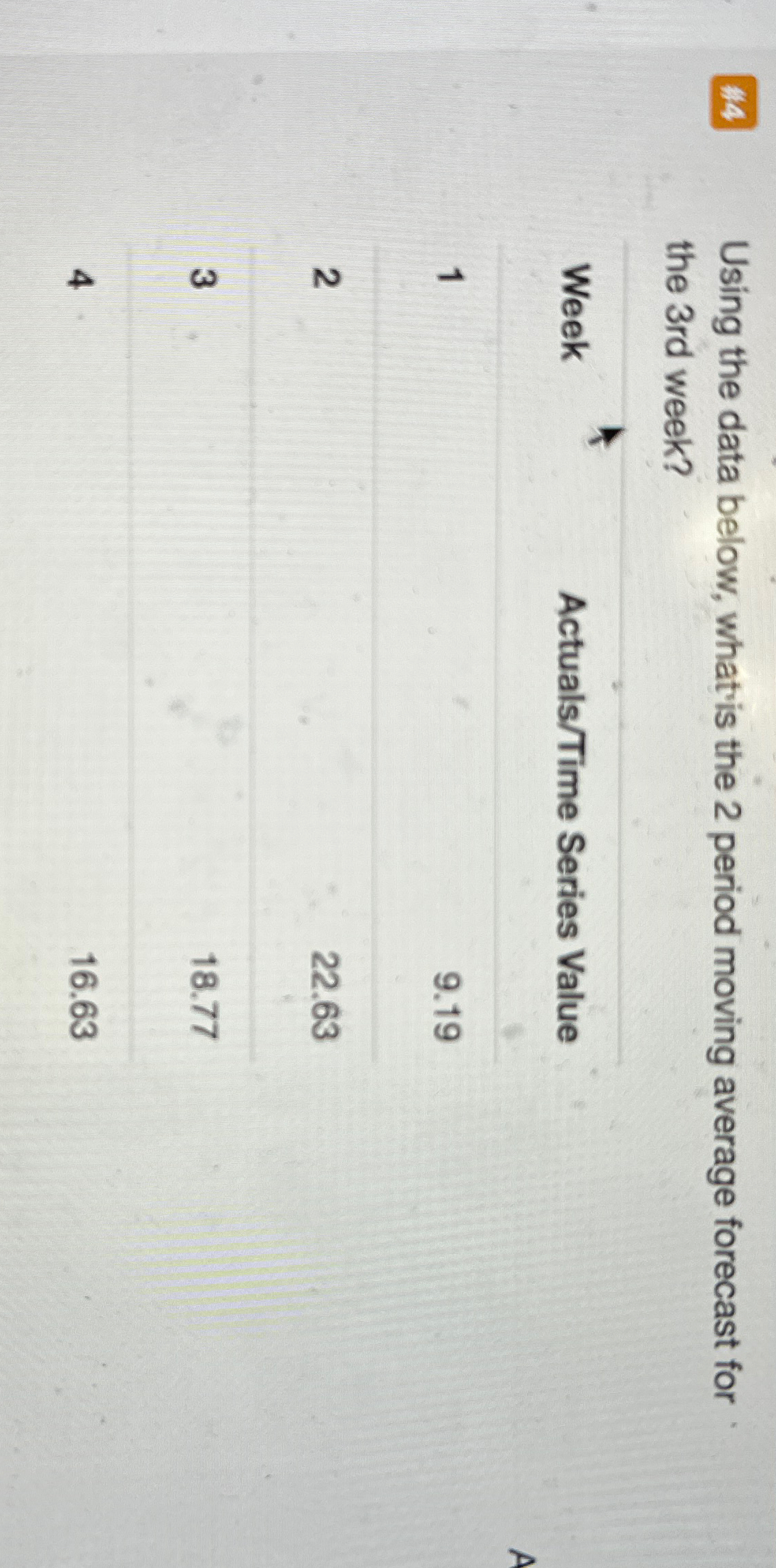  44 Using the data below, what is the 2 period moving