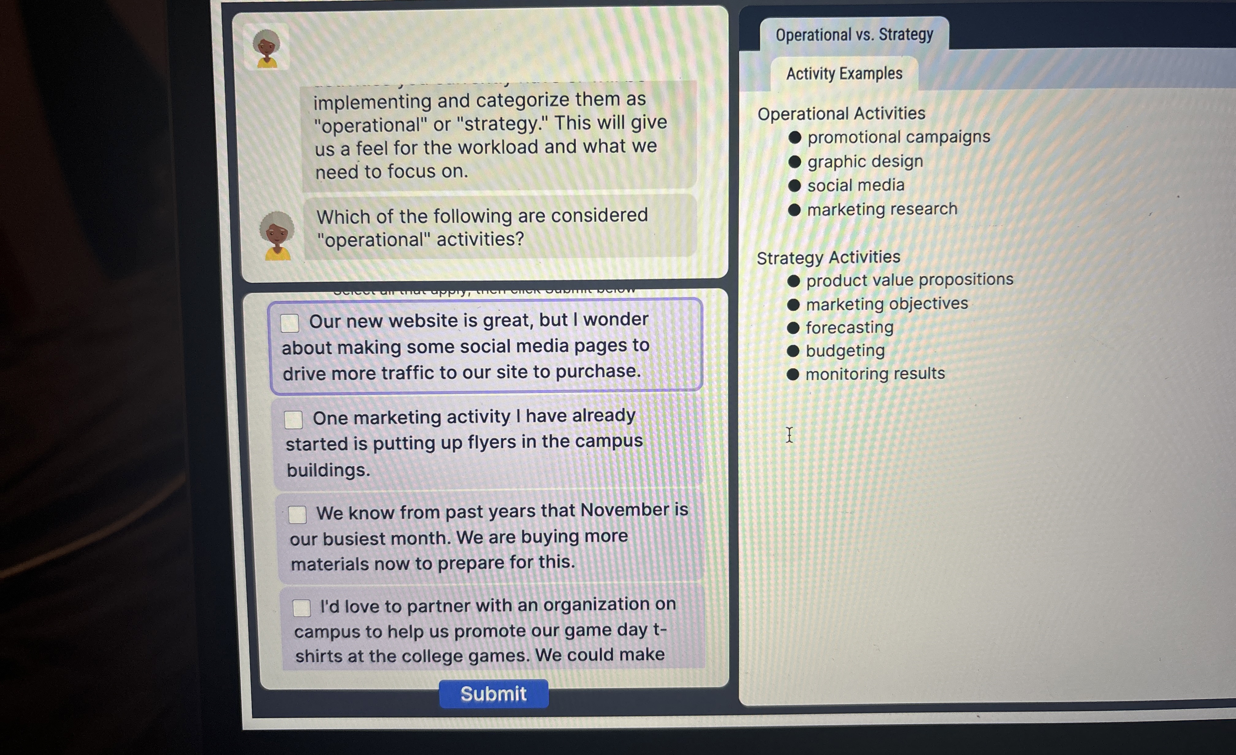  Operational vs. Strategy Activity Examples implementing and categorize them as "operational"