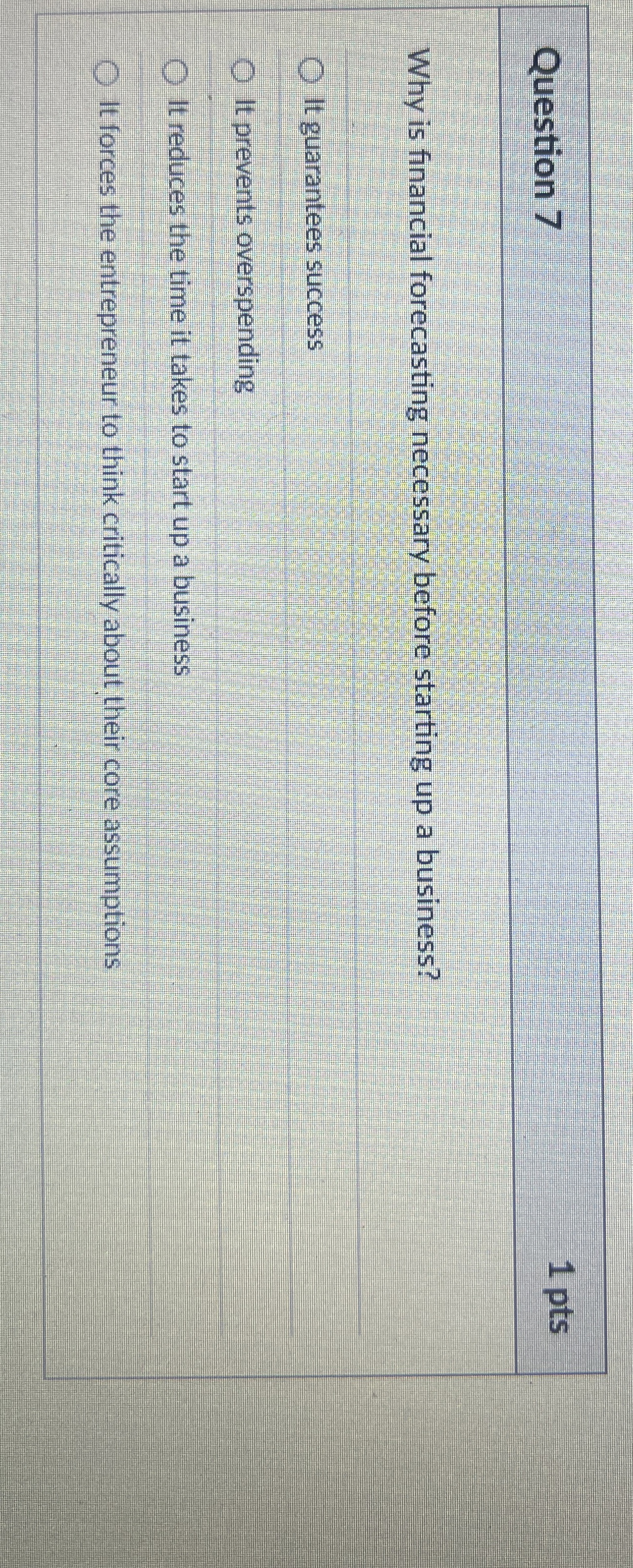  Question 7 Why is financial forecasting necessary before starting up a