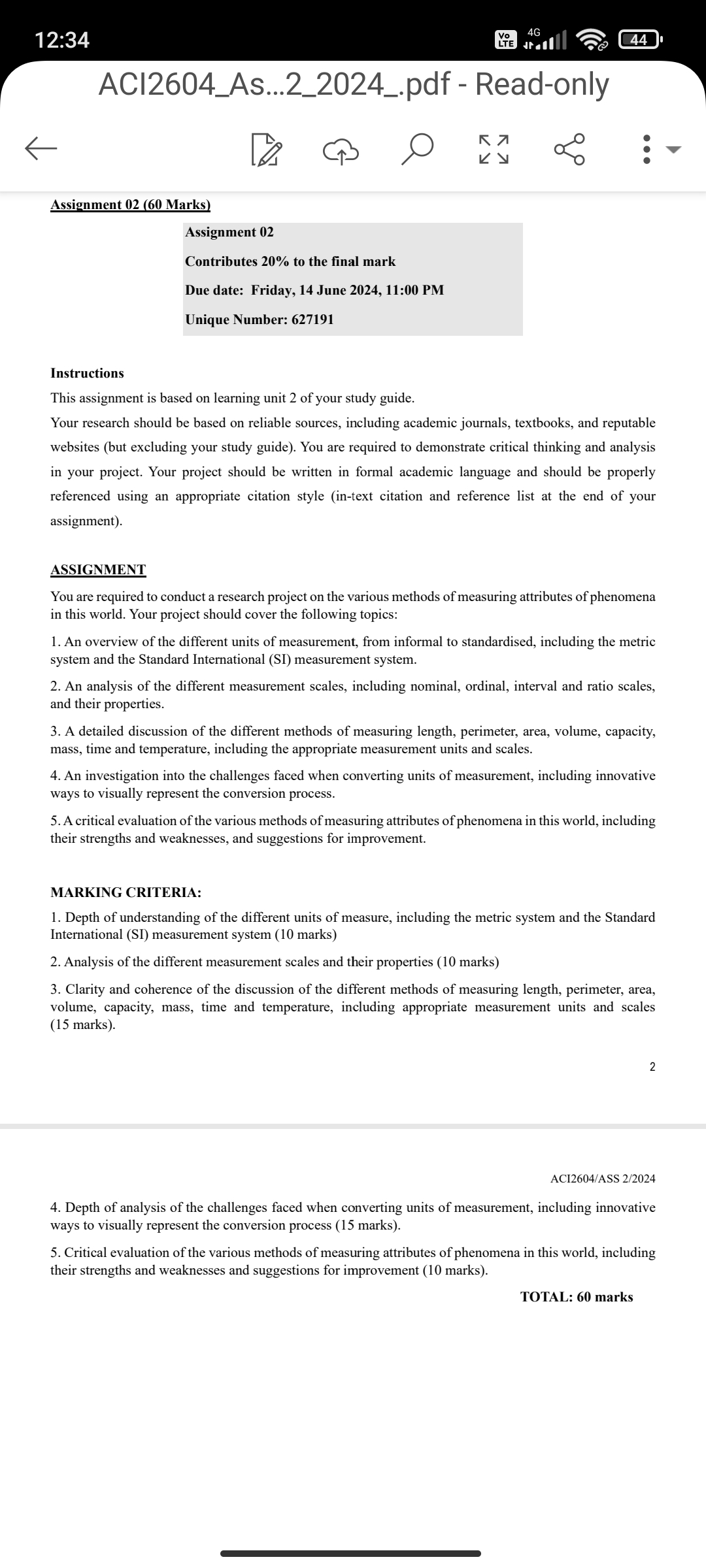  Unique Number: 627191 Instructions This assignment is based on learning unit
