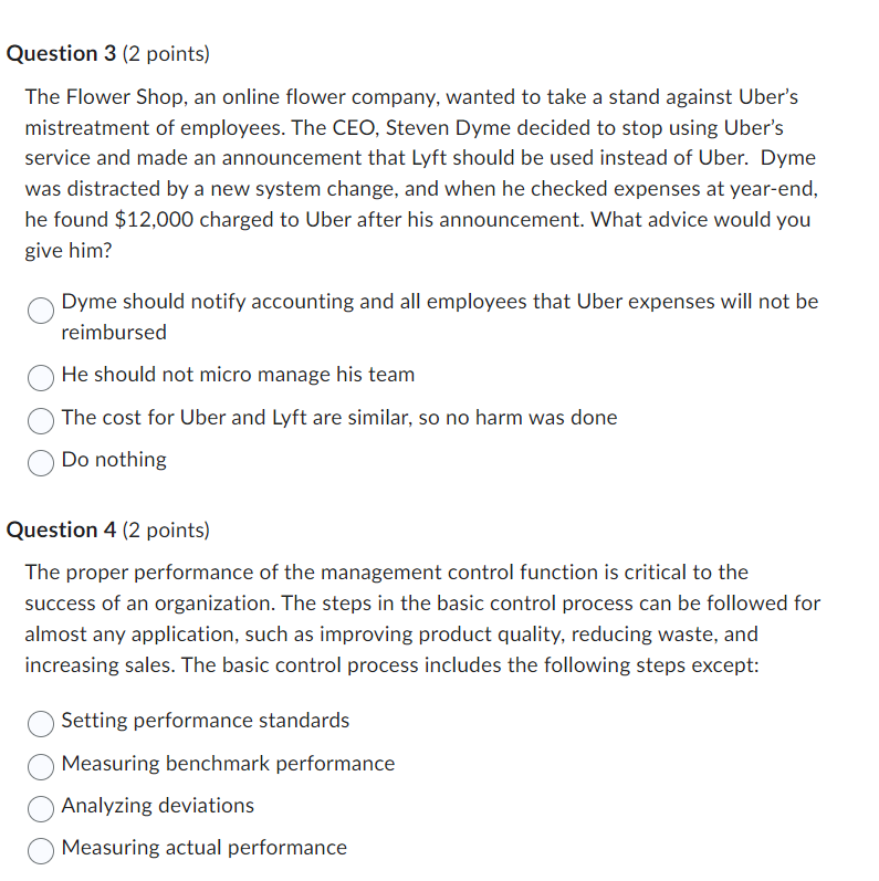  Question 3(2 points) The Flower Shop, an online flower company, wanted