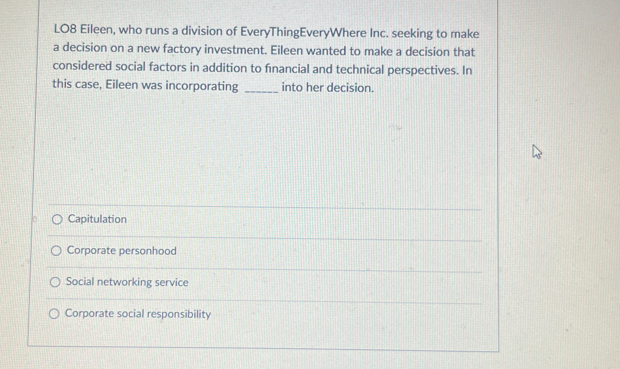  LO8 Eileen, who runs a division of EveryThingEveryWhere Inc. seeking to