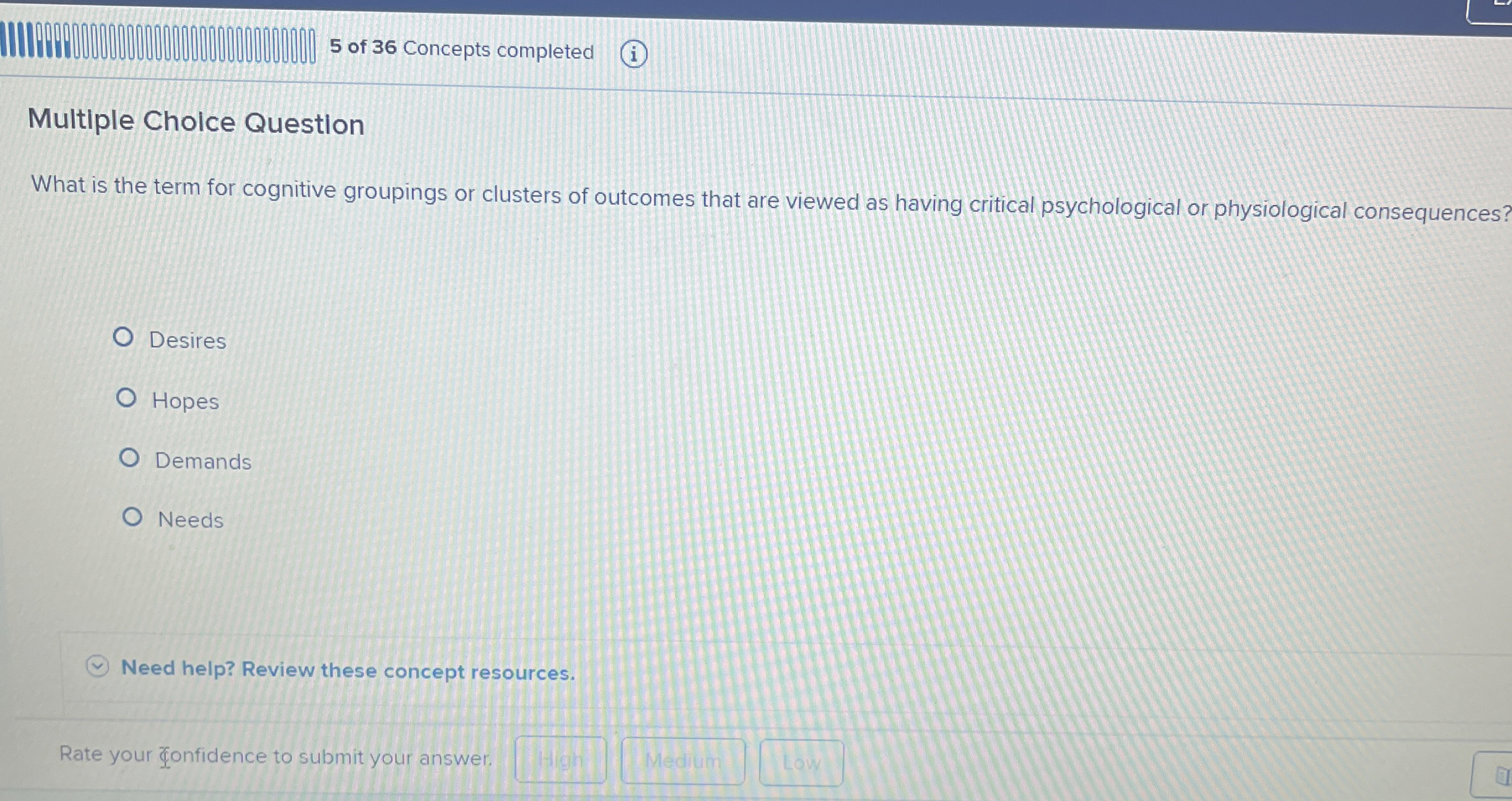  Multiple Cholce Question What is the term for cognitive groupings or