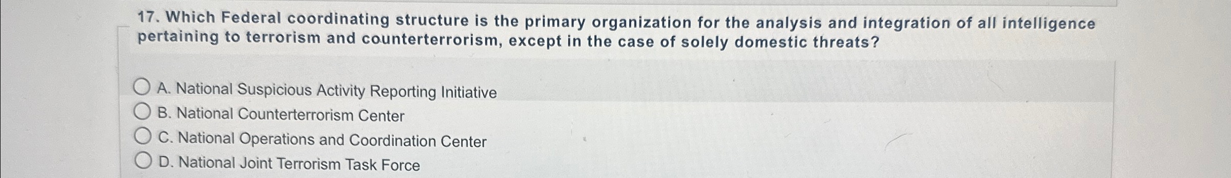  Which Federal coordinating structure is the primary organization for the analysis