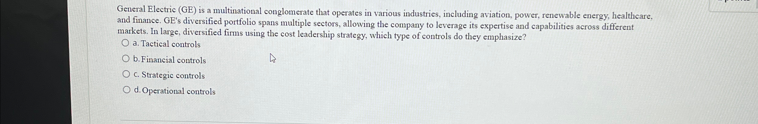  General Electric (GE) is a multinational conglomerate that operates in various