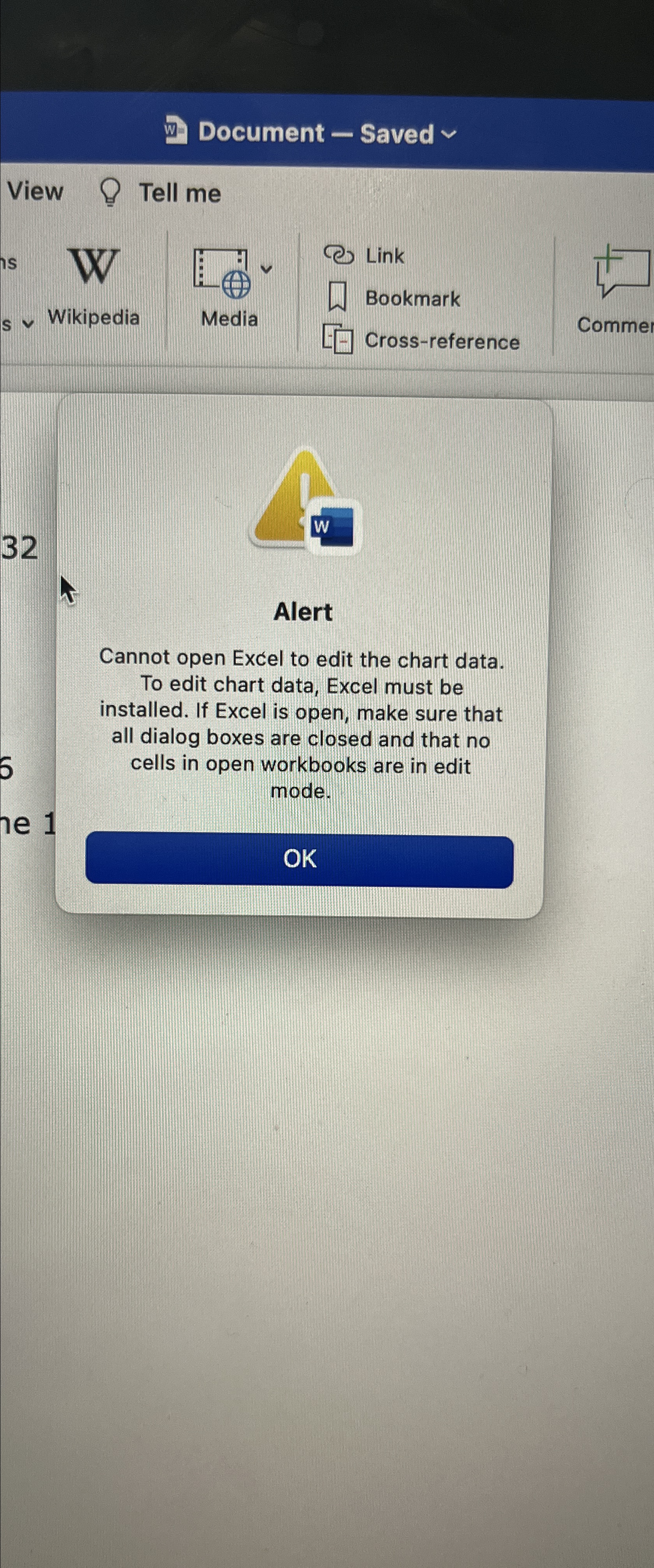  Document Saved vv View Tell me W ) Link Bookmark Media