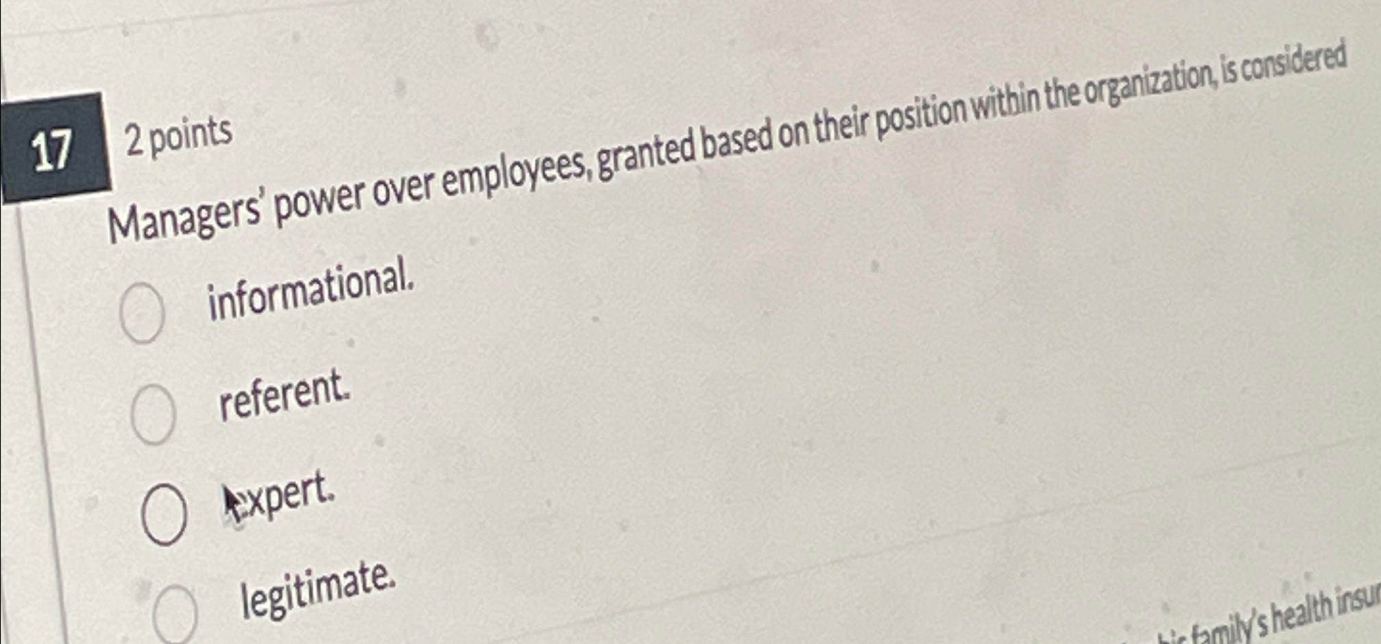  172 points Managers' power over employees, granted based on their postion