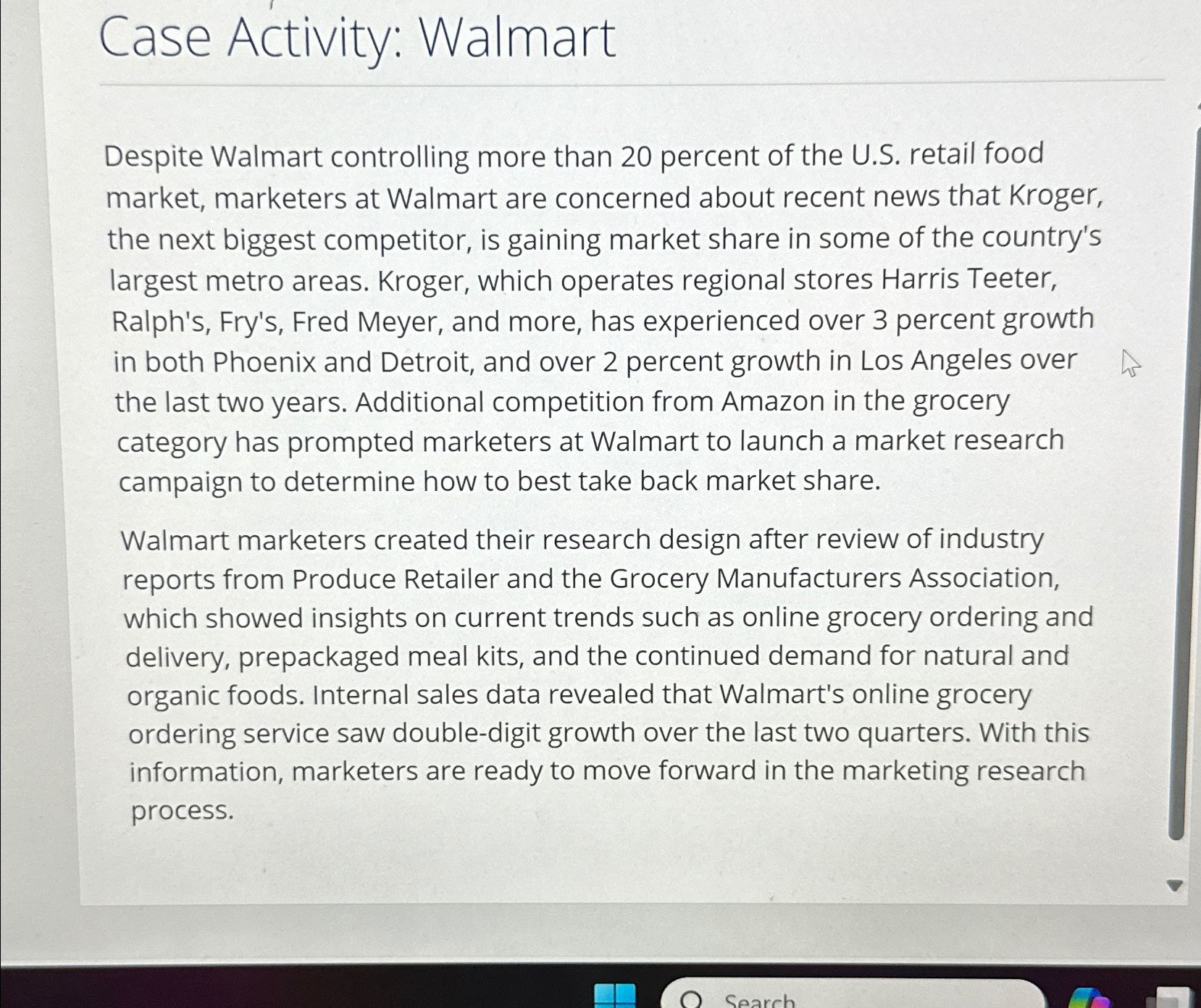  Case Activity: Walmart Despite Walmart controlling more than 20 percent of