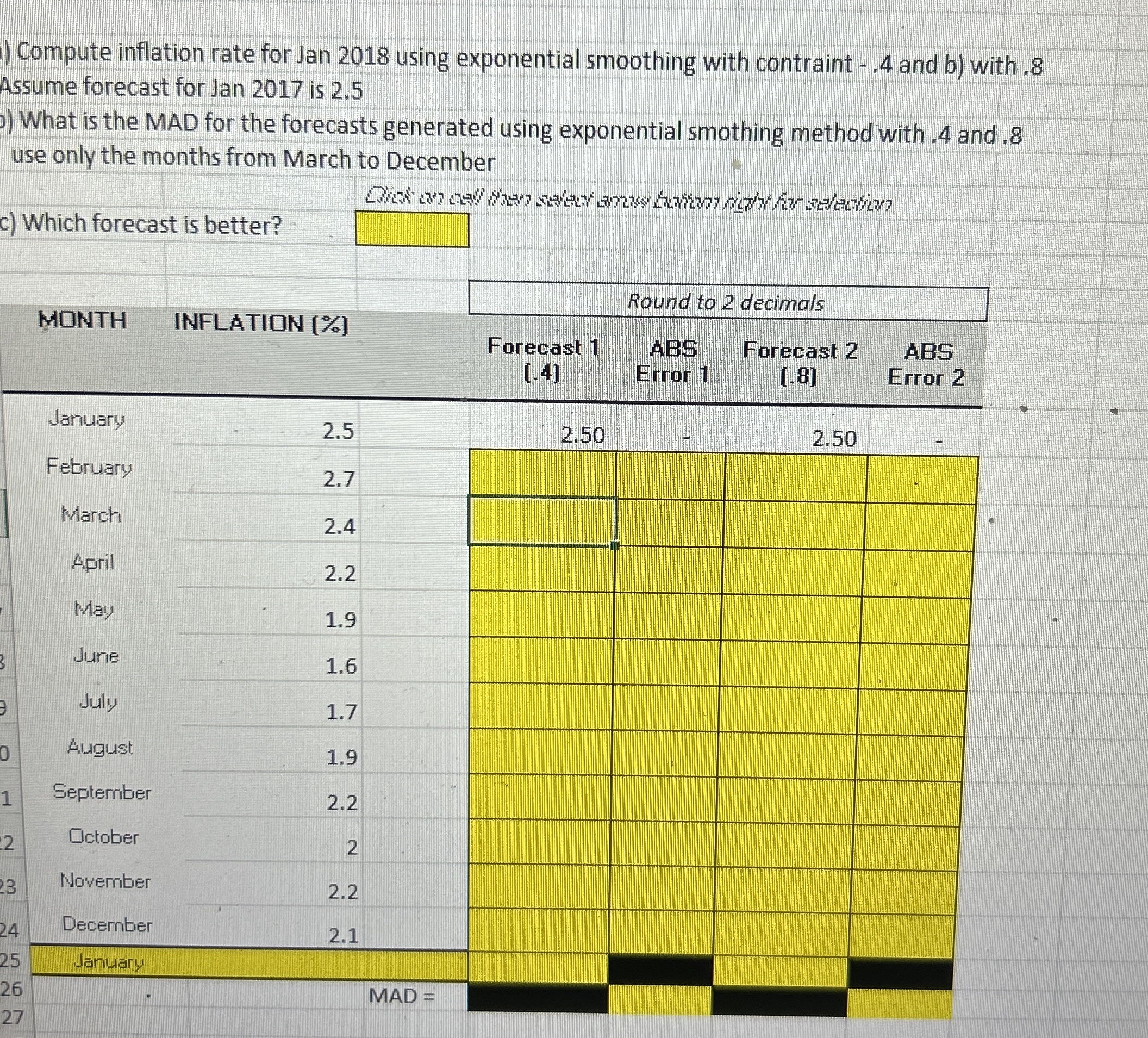  Compute inflation rate for Jan 2018 using exponential smoothing with contraint