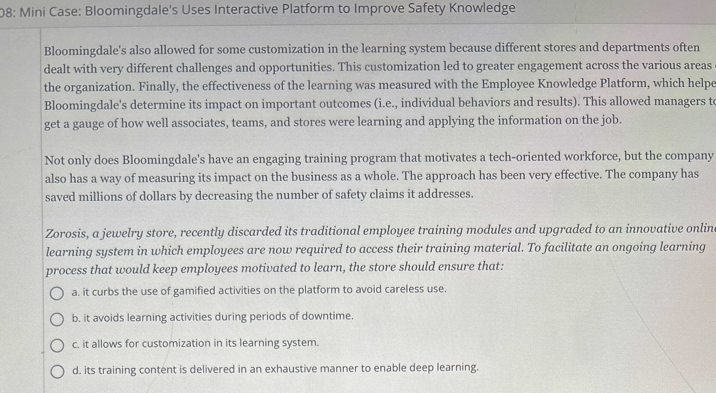  8: Mini Case: Bloomingdale's Uses Interactive Platform to Improve Safety Knowledge