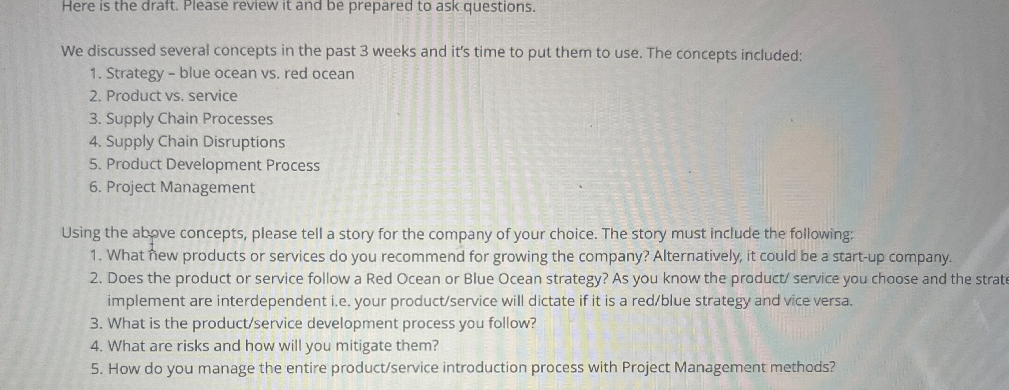  Here is the draft. Please review it and be prepared to